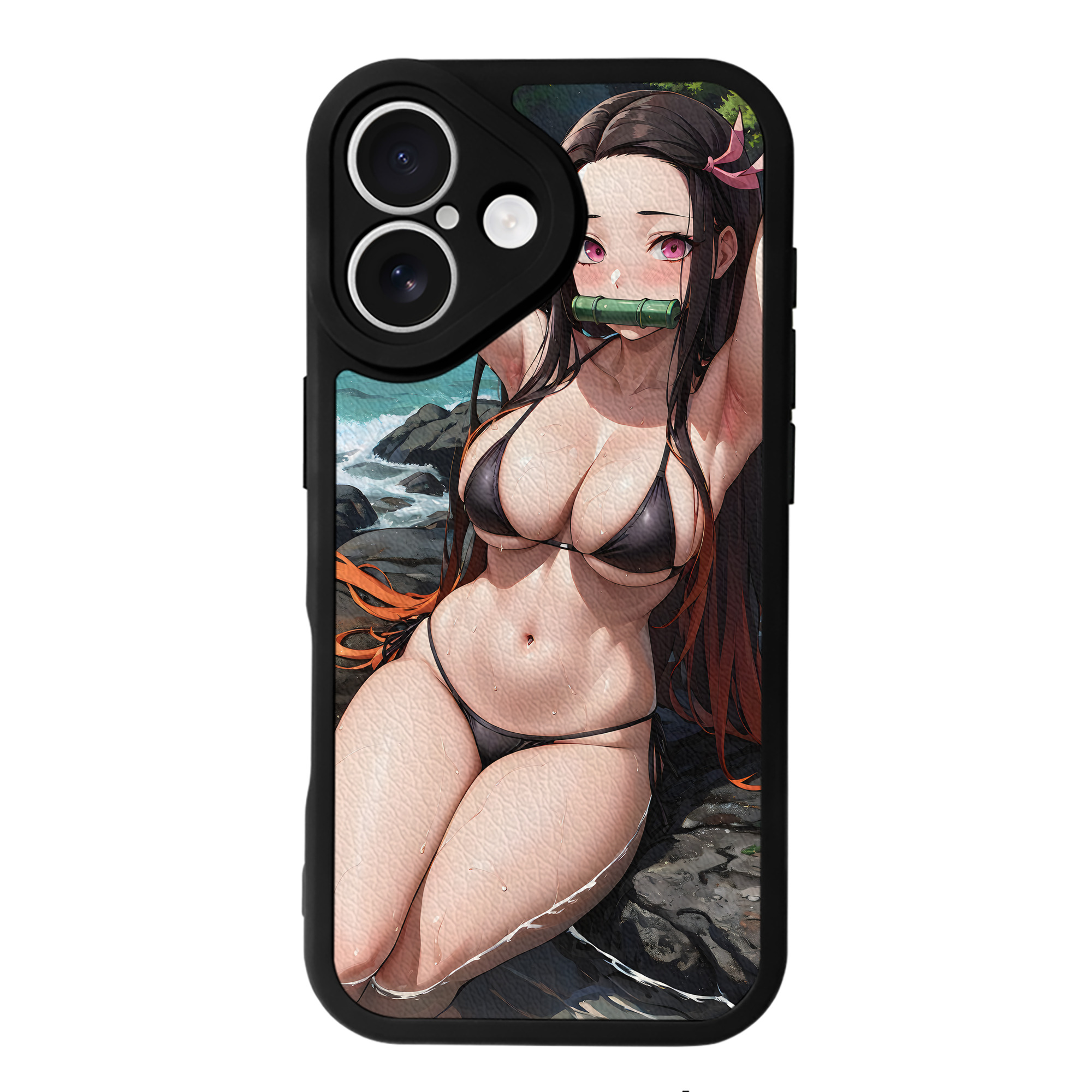 （画像用） 鬼滅の刃（きめつのやいば）竈門 禰󠄀豆子／かまど ねずこ Kamado Nezuko 【iPhone 16シリーズ対応】シリコンスマホケース（レザー調） 材質：シリコン
